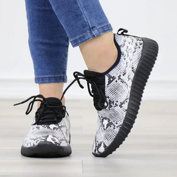 Snake Skin Print Fashion Comfort Walking Sneakers Shoes - Picture 10 of 14